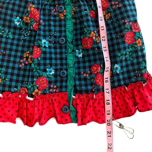 Girls New Matilda Jane Size 6 Vibrant Red Checkered Pattern Floral Design Tunic - Picture 9 of 12